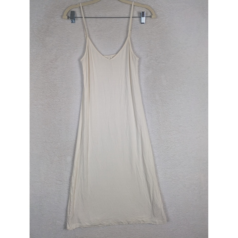Anthropologie Midi Dress Women's XS Cream Ramie Blend V-Neck Slip Adjustable
